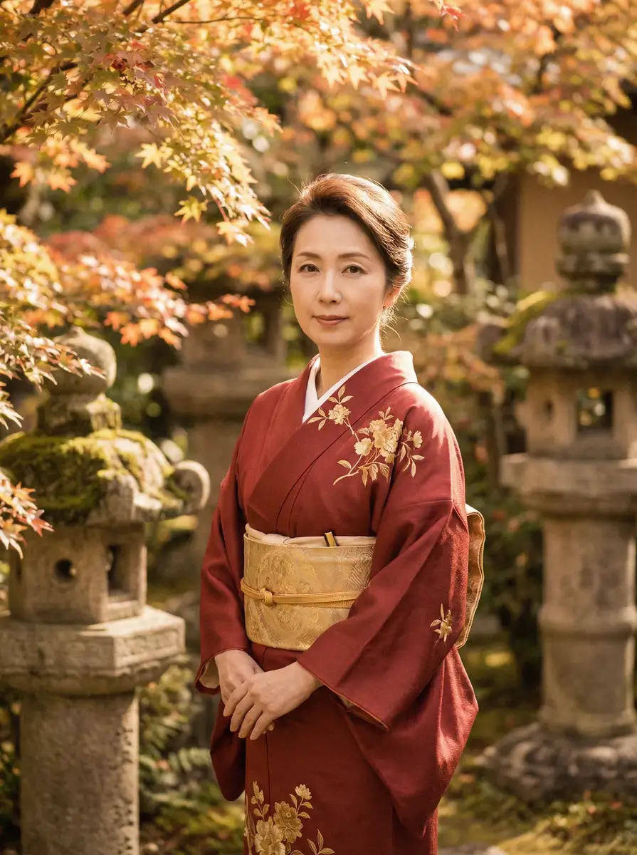 一位身穿暗红色和服的优雅 后入-后入影视最新爆料与原创精选|后入视 在日式庭院中